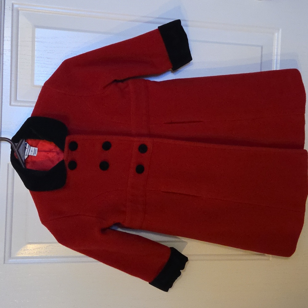 Hartstrings Classic Red Kids Dress Coat with Black Accents Size 3T